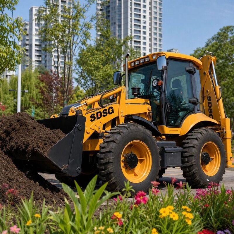 SDSG backhoe loader at a municipal landscaping site