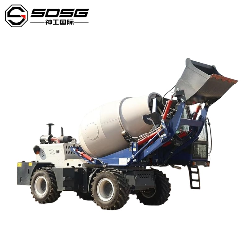 SDSG self-loading concrete mixer with raised loading bucket